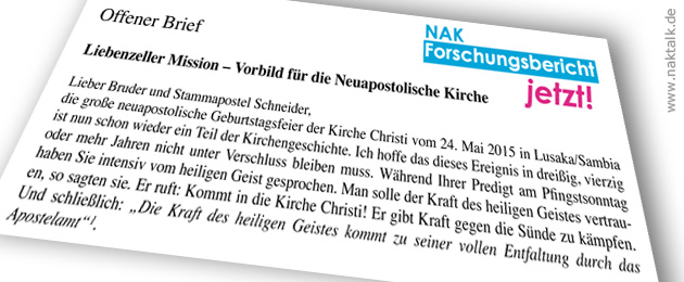 Offener Brief Stammapostel Schneider - Liebenzeller Mission