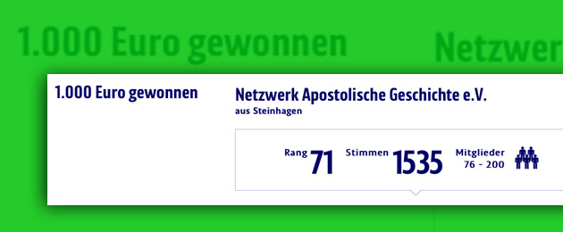 1000 Euro für Netzwerk Apostolische Geschichte