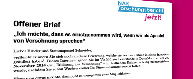 Offener Brief an Stammapostel Schneider zur Versöhnung