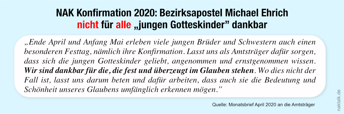 Bezirksapostel Ehrich Konfirmation 2020