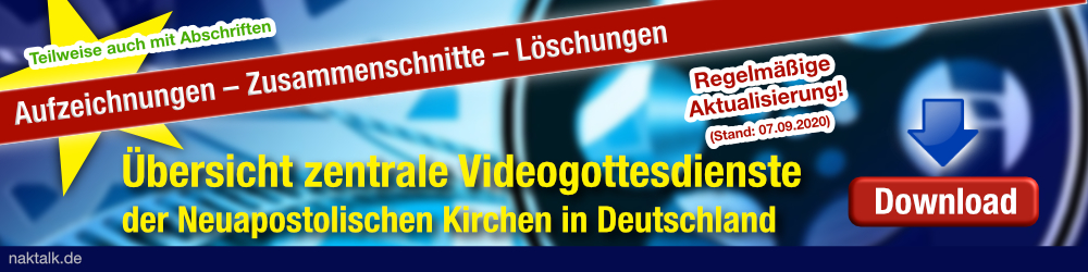 Übersicht zentrale Videogottesdienste der Neuapostolischen Kirchen in Deutschland