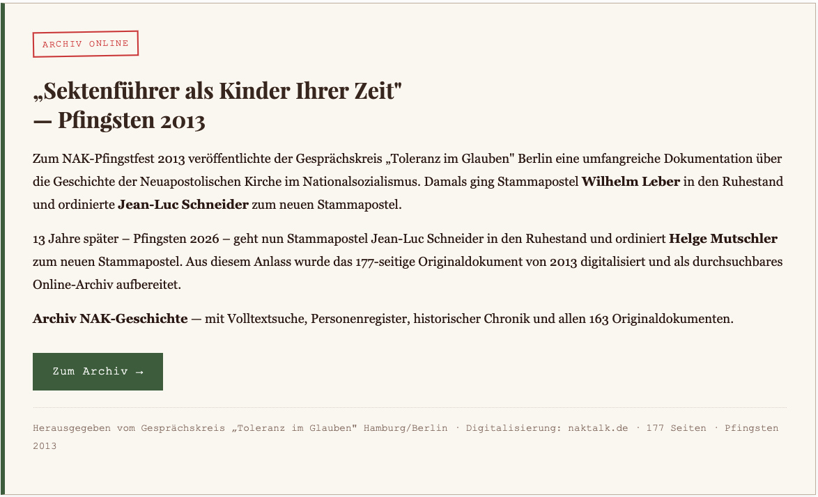 Sektenführer als Kinder ihrer Zeit - Pfingsten 2013